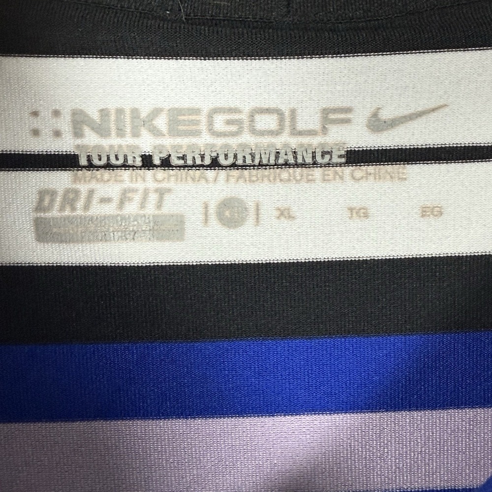 Nike Golf Tour‎ Performance Dri Fit Men XL Striped Blue/Wht/Violent Polo Shirt - Picture 4 of 4